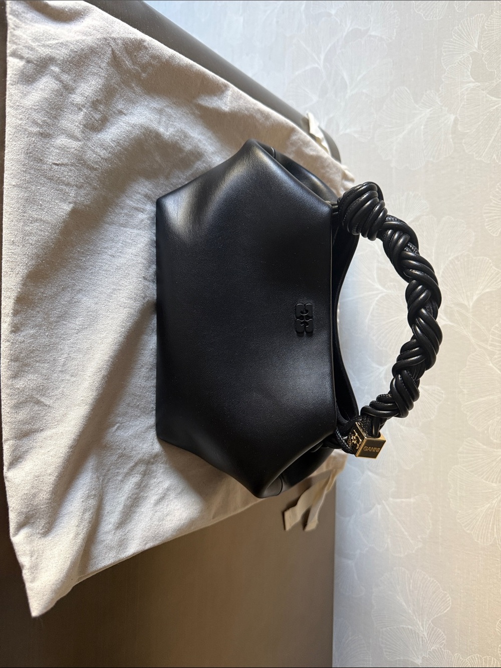 NEVER WORN Ganni Black Mini Bou Bag with gold hardware
